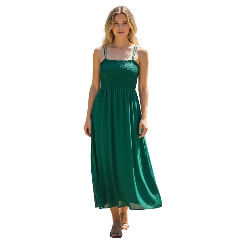 Abercrombie‎ Emerald Green Ruched Empire Waist Maxi Dress L Wedding Guest